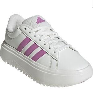 adidas White Platform Sneaker with Pink Stripes